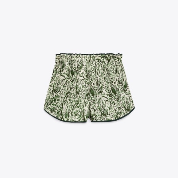 NWT ZARA PRINTED SATIN EFFECT SHORTS Ecru / Green - Picture 5 of 6